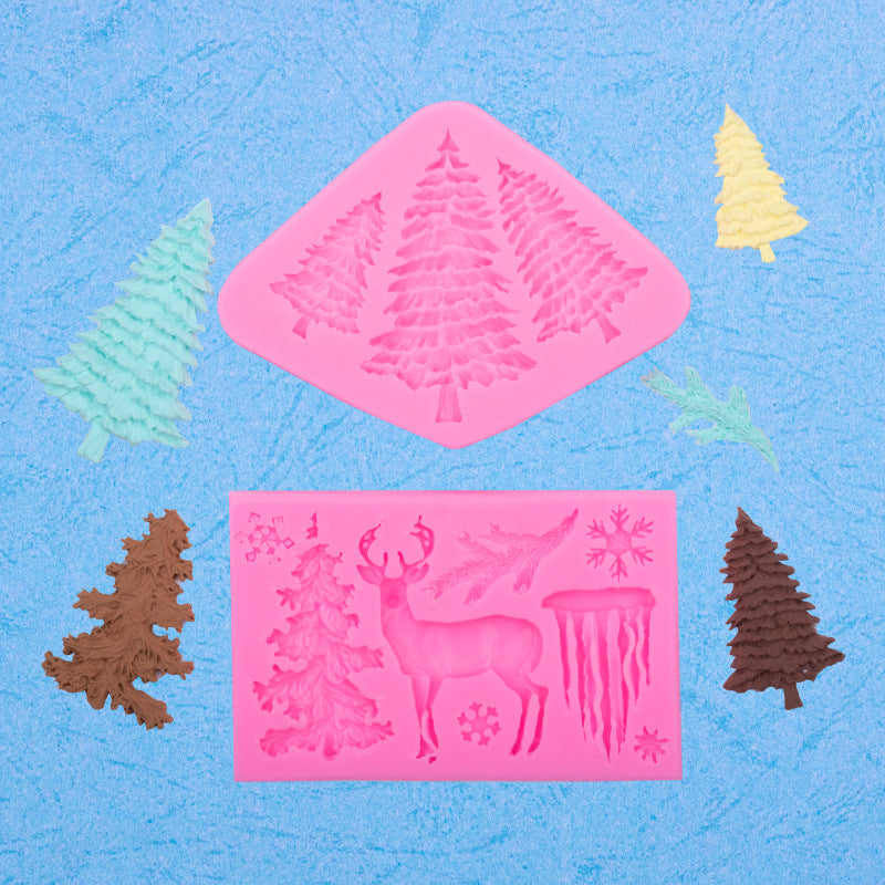 Christmas Theme Elk Snowflake Icicle Christmas Tree Shape Silicone Mold Creative Baking Fondant Cake Decoration