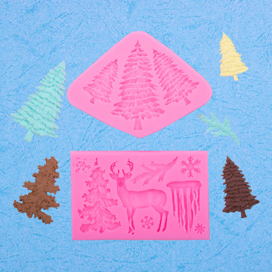 Christmas Theme Elk Snowflake Icicle Christmas Tree Shape Silicone Mold Creative Baking Fondant Cake Decoration