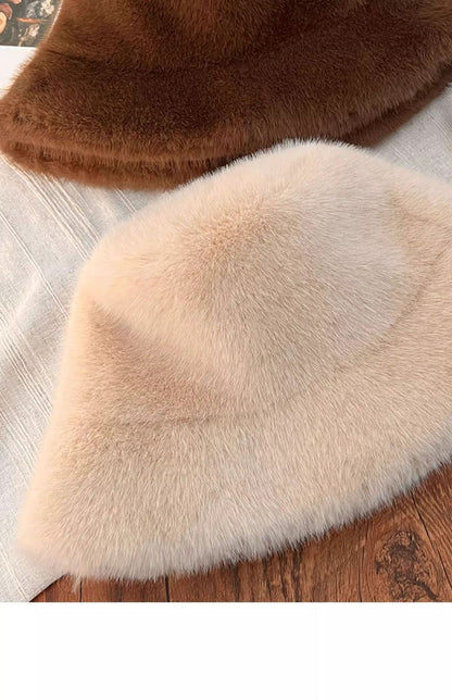 Plush Fisherman Hat for Women, New Autumn/Winter Korean Style, Versatile, Warm, Winter Cold Protection, Ear Protection Bucket Hat