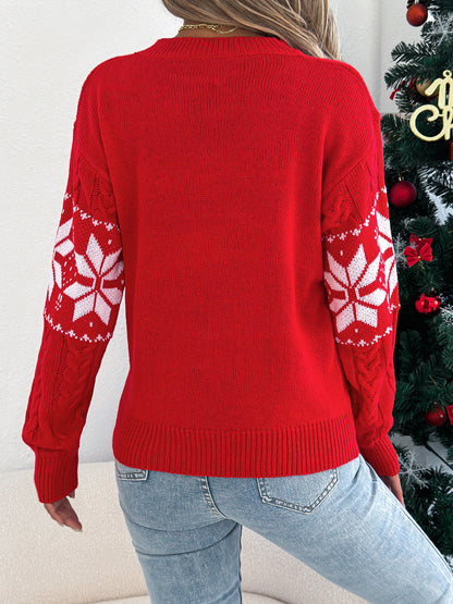 2025 Autumn and Winter European and American Snowflake Pattern Lantern Long Sleeve Pullover Sweater Amazon Cross-Border Women's Clothing Christmas