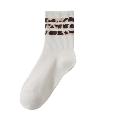 Socks Women's Mid-length Socks Spring and Autumn Korean Style Fashionable Socks Spotted Leopard Print Stockings All-match Non-slip Women's High Socks