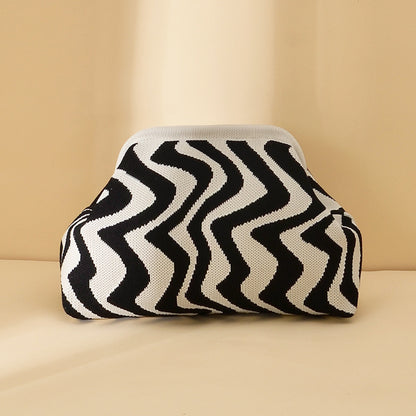 Cross-Border Dropshipping Knitted Bag Striped Clutch Bag for Women Fly-Knit Cloud Versatile Stylish Portable Makeup Bag Large Capacity