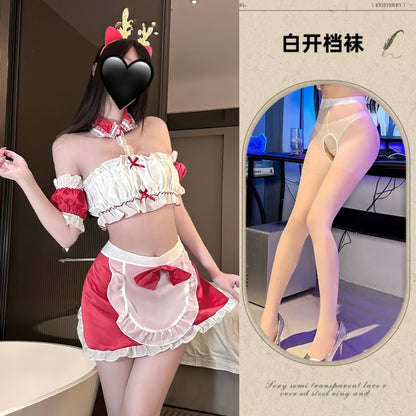 Sexy Bed Warmer Christmas Maid Tube Top Uniform Suit Revealing Buttocks Without Taking Off Temptation Passionate Fun Underwear Christmas Robe