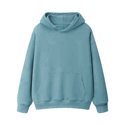 Fleece-lined thick loose hooded sweater women's autumn and winter warm top student couple wear solid color coat foreign trade women's clothing