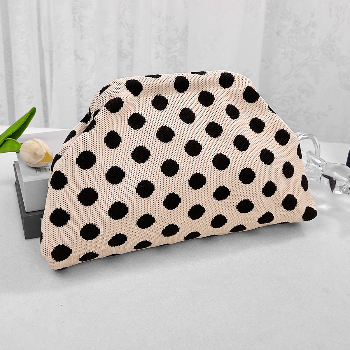 Cross-Border Dropshipping Knitted Bag Striped Clutch Bag for Women Fly-Knit Cloud Versatile Stylish Portable Makeup Bag Large Capacity