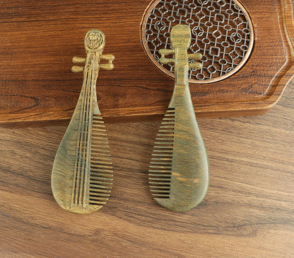 Golden silk sandalwood lotus fish carved massage comb scalp head massage wide tooth comb small comb solid wood comb meridian comb