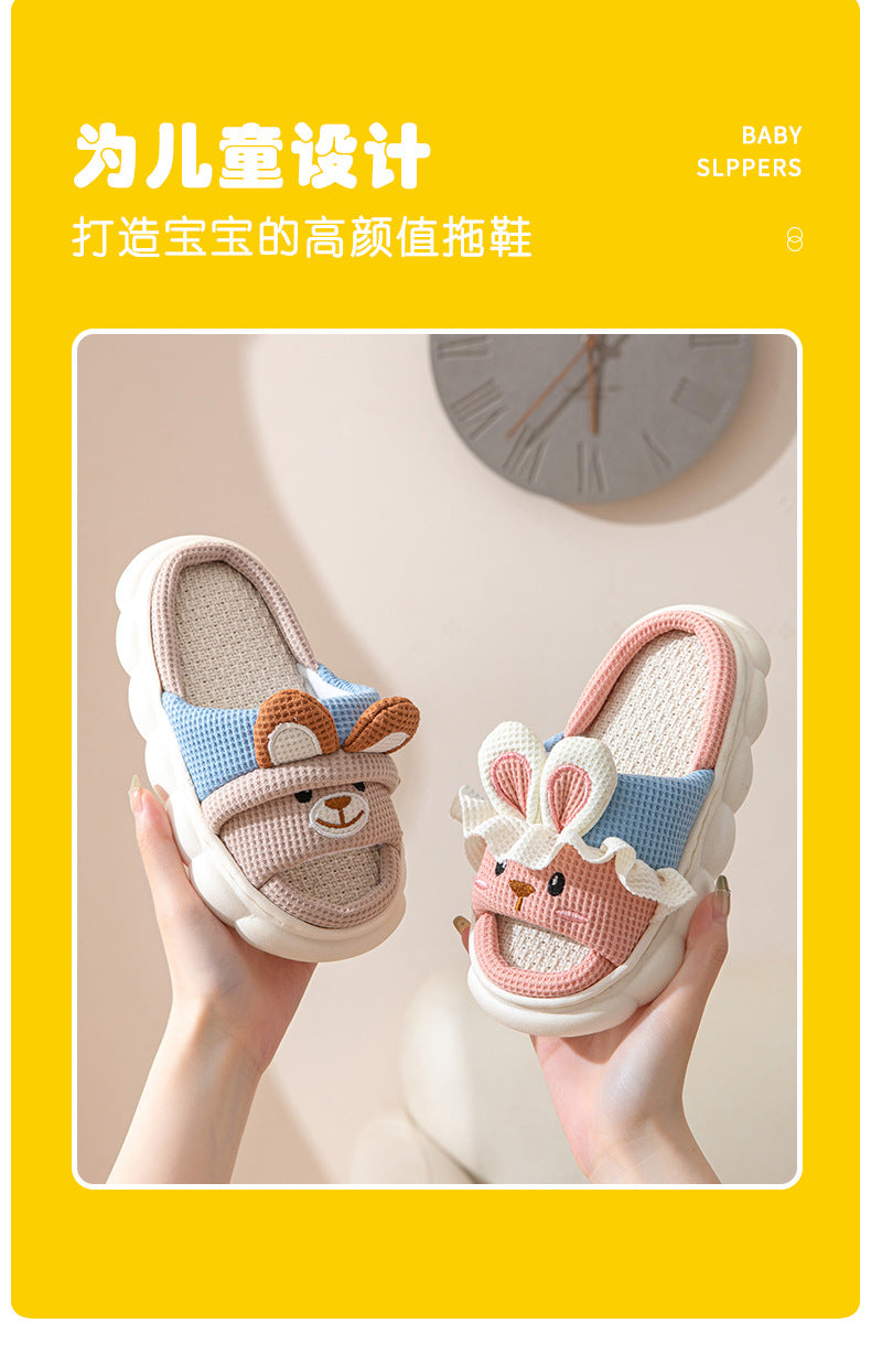 Cute lace rabbit parent-child male and female baby adult indoor and outdoor home wooden floor thickened linen Four Seasons slippers