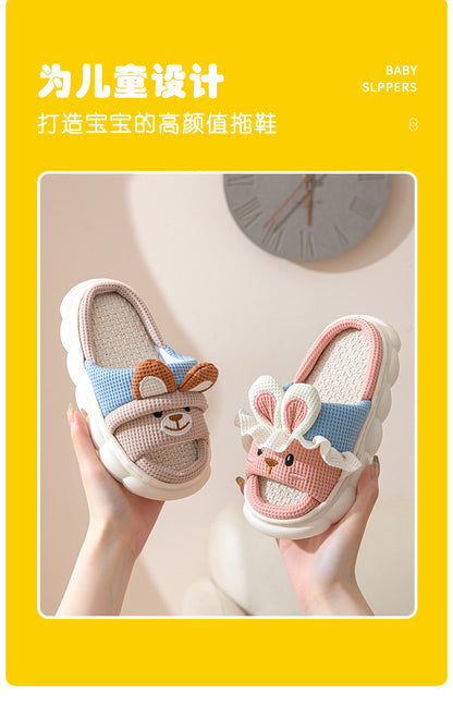 Cute lace rabbit parent-child male and female baby adult indoor and outdoor home wooden floor thickened linen Four Seasons slippers