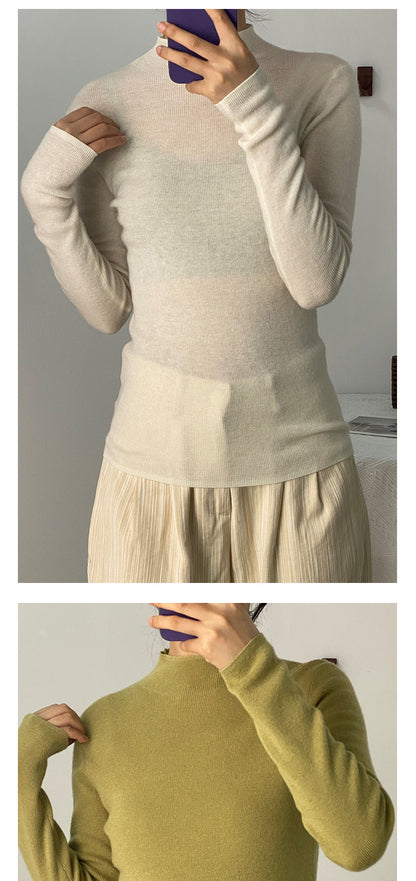 Machine Washable 100% Superfine Wool Sweater for Women Autumn and Winter New Loose Half Turtleneck Knitted Bottoming Sweater for Women