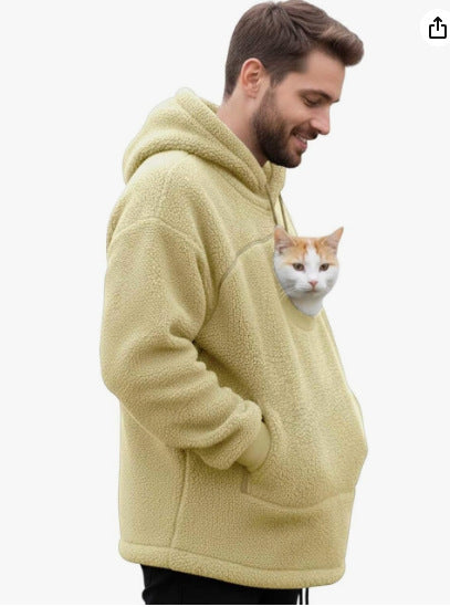 2025 New European and American Polar Fleece Pet-In-One Men's and Women's Trendy Hooded Loose Casual Warm Sweatshirt