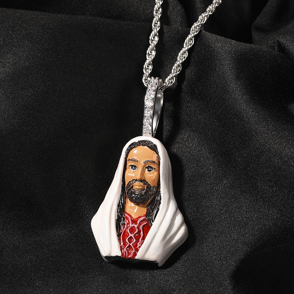 European and American New Products Copper Material Enamel Men's Avatar Personalized Hip-Hop Pendant Necklace Trendy Accessories Jewelry Wholesale