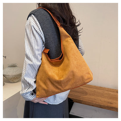 New Suede Shoulder Tote Bag, Fashionable, Simple, Lazy Style, Large Capacity Women's Handbag, Bucket Bag, Mommy Bag