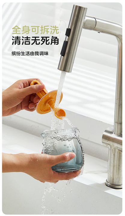 Retractable Seasoning Box Glass Kitchen Seasoning Jar Spoon Lid Integrated Monosodium Glutamate Seasoning Jar Household Salt Jar Seasoning Bottle suit