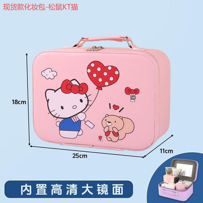 Leather Ready-Made Cartoon Makeup Case with Mirror, Makeup Bag with a High-End Feel, Multifunctional Storage Bag, Large Capacity Wholesale