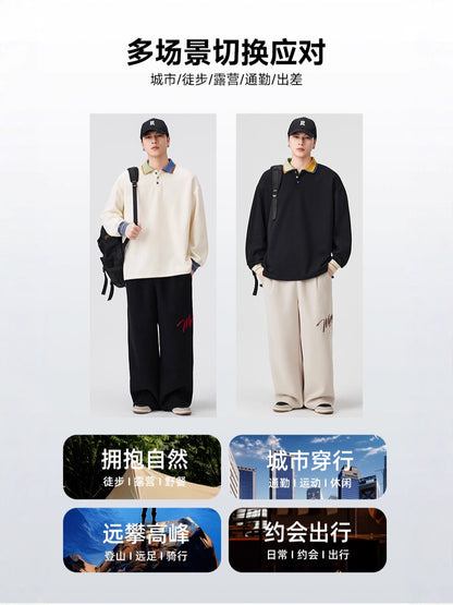 Casual Retro Contrast Color Lapel 280g Sweatshirt High-End Polo Collar Top Trendy Loose Couple Autumn Sweatshirt