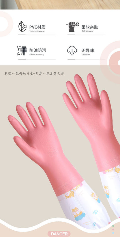 Winter Thickened fleece-lined Women's Waterproof Household Dishwashing Brush Bowl Kitchen Housework Gloves Washing Clothes Durable Latex Rubber