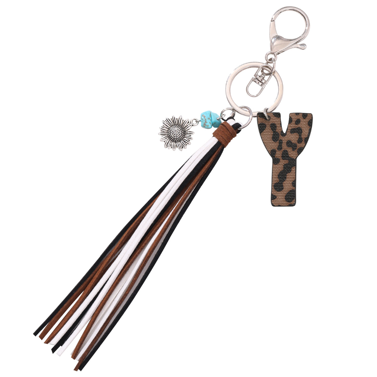 New Western Denim Style Leopard Oil-trimmed Leather Letter A Korean Velvet Tassel Combination Keychain Pendant Bag