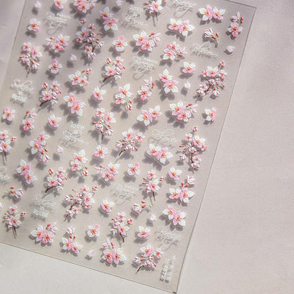 Spring Cherry Blossom Nail Stickers New Embossed 5D Three-Dimensional Japanese Style Internet Celebrity Ins Flower Nail Sticker Decorations