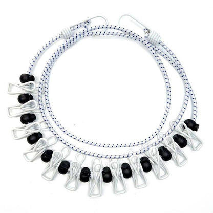 Creative Outdoor Elastic Windproof Clothesline with Positioning Clips, Korean Style Clothesline with 12 Windproof Clips