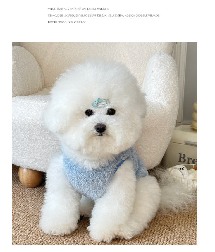 Winter New Ins Style fleece-lined Warm Pet Dog Cat Clothes Teddy Bixiong VIP Cartoon Embroidered Vest