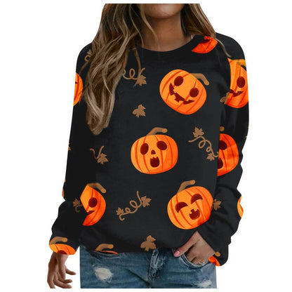 Foreign Trade Cross-border Autumn and Winter New Halloween 3D Digital Printing European and American Women's Crewneck Casual Long Sleeve Sweatshirt