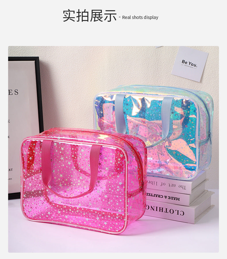 New Pvc Toiletry Makeup Brush Travel Zipper Tote Bag Cosmetic Small Star Makeup Bag Convenient and Large Capacity