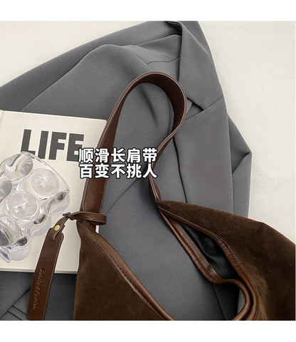 New Suede Shoulder Tote Bag, Fashionable, Simple, Lazy Style, Large Capacity Women's Handbag, Bucket Bag, Mommy Bag