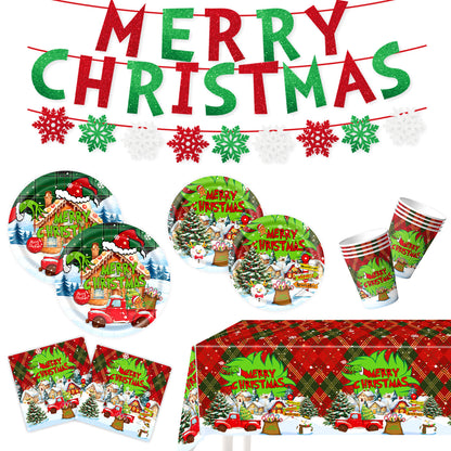 Cross-Border New Product Christmas Grinch Theme Party Decoration Flag Cartoon Party Supplies Tableware Christmas Decoration