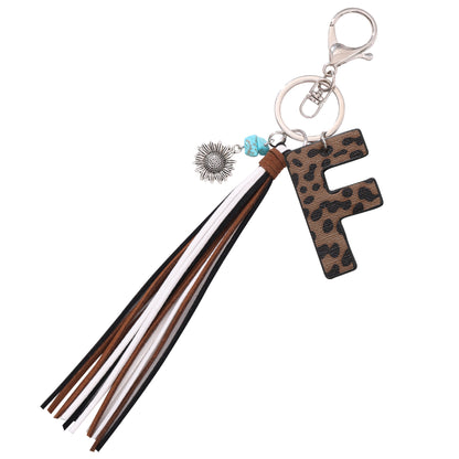 New Western Denim Style Leopard Oil-trimmed Leather Letter A Korean Velvet Tassel Combination Keychain Pendant Bag