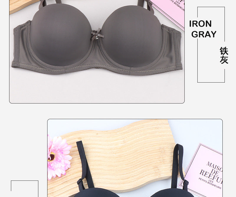 Cross-border half cup underwear women's bra solid color glossy steel ring push up top support bra sexy big chest small bra c cup
