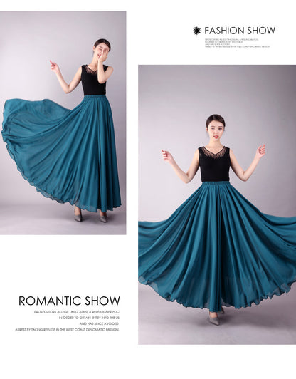 720 Degree Double Layer Large Swing Skirt Chiffon Classical Dance Ethnic Dance Skirt Dance Long Skirt Square Dance Practice Xinjiang Dance