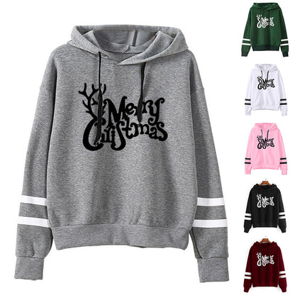 Europe and the United States Amazon cross-border foreign trade Christmas Merry Christmas printed parallel bars hooded sweater plus size