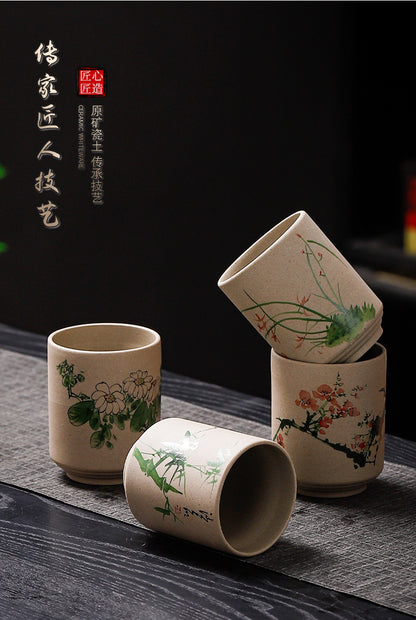 Yue Rui Healthy Large Stoneware Tea Cup Water Cup Ceramic Cup 180ml Pottery Cup Straight Bucket Cup Japanese Retro Cup