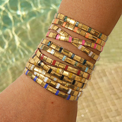 European and American Ins-style Multicolor Tila Bracelet suit Gold Black Gallstone Stitching Hand-woven Elastic Waterproof Bracelet