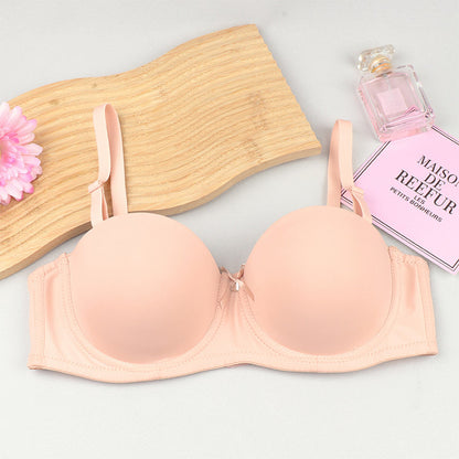 Cross-border half cup underwear women's bra solid color glossy steel ring push up top support bra sexy big chest small bra c cup