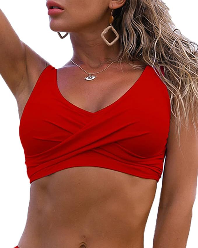 Foreign Trade Amazon Explosions Women's Front Kink Bikini Top V-Neck Push-up Padded Swimsuit Top Swimsuit
