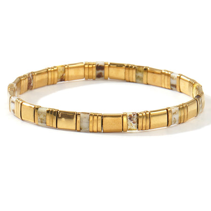 European and American Ins-style Multicolor Tila Bracelet suit Gold Black Gallstone Stitching Hand-woven Elastic Waterproof Bracelet