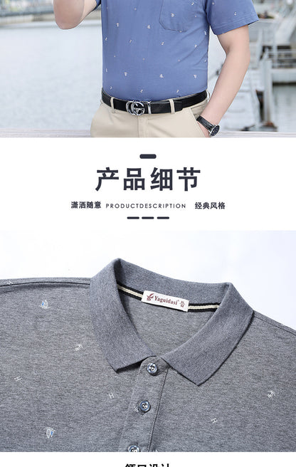 Middle-aged Men's Cotton Short-sleeved T-shirt Lapel Pocket Summer Middle-aged and Elderly plus size Half-sleeved Dad T-shirt Father