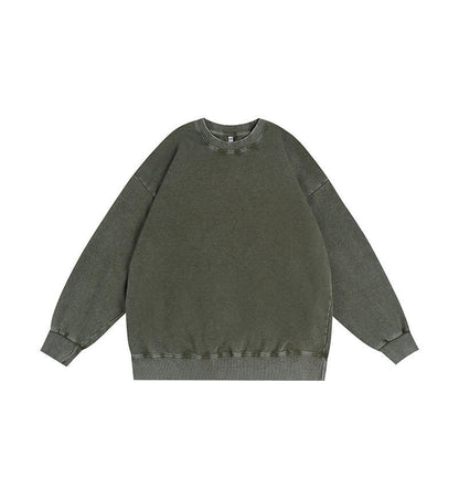 350g American Washed Retro Round Neck Sweatshirt Cross-Border Large Size Terry Drop Shoulder Distressed Pullover Washed Sweatshirt for Men