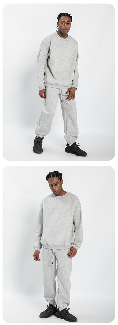 Cai Xiang Island Men's Clothing | Autumn and Winter 350g Dopamine Fleece Oversized Loose Trendy Brand Men's Sweatshirt and Pants Set