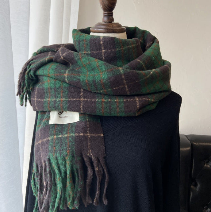 Tonglu Scarf Wholesale Purple Plaid Women's Versatile Faux Cashmere Retro Thickened Scarf Christmas Scarf Christmas Style