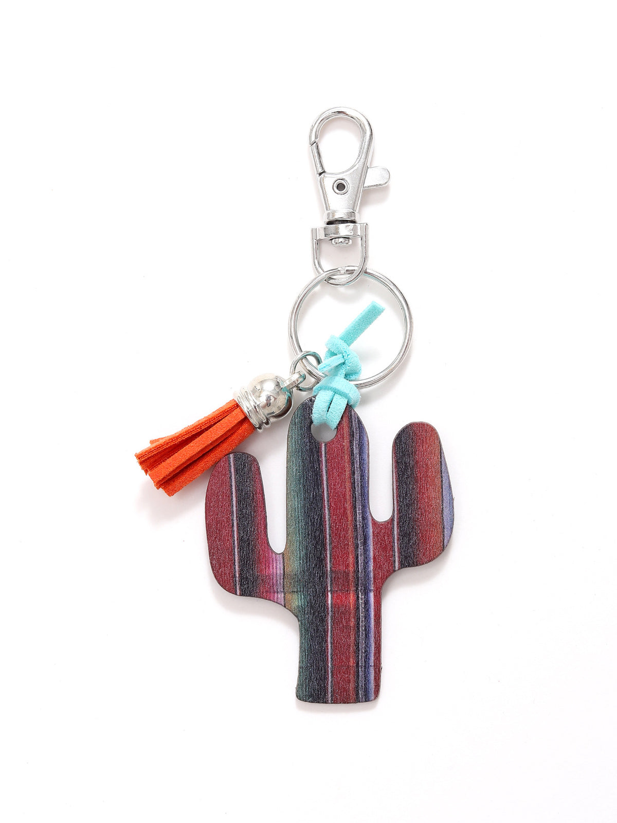 New Wooden Cactus Keychain Leopard Flower Rainbow Sunflower Striped Printed Bag Car Pendant