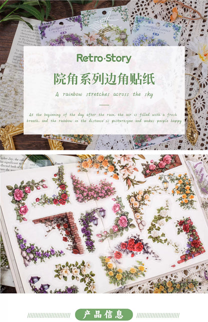 Carefully Selected Retrostory Corner Stickers Ins Style Flower Collage DIY Border Handbook Landscaping Decoration Material Stickers