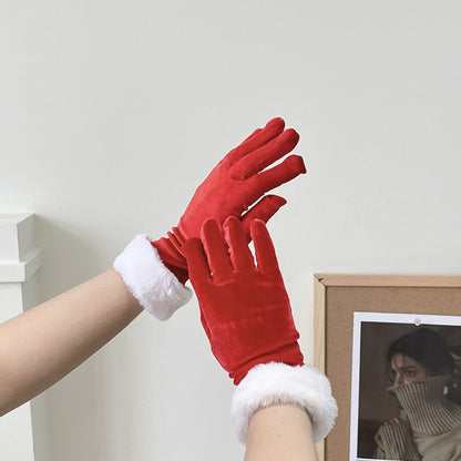 Christmas Party Gloves Bride Short Style Wedding Prom Performance Costume Red Thickened Christmas Gloves