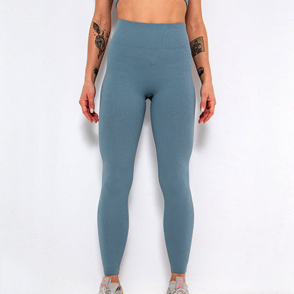 Foreign Trade New Leggings Outer Wear Spring and Summer Women's Solid Color Elastic Tight Sports Pants Yoga Fitness Threaded Pants