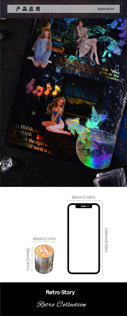 Carefully Selected Cross-Border Retr Ostory Rainy Night Series Journal Stickers, Laser Landscape Pet Tape, Reusable Stickers