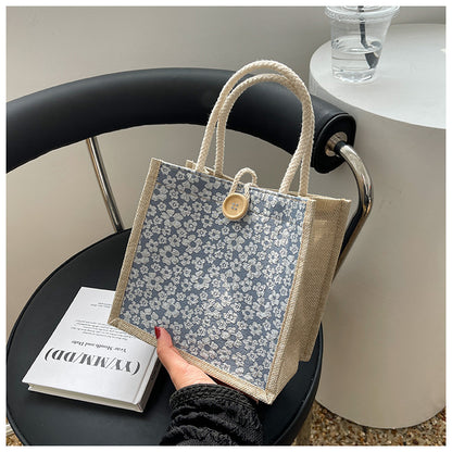 Internet Celebrity Portable Linen Bag Women's 2023 Western Style Hand-Carrying Lunch Bag for Work and Going Out Japanese Style ins Small Satchel
