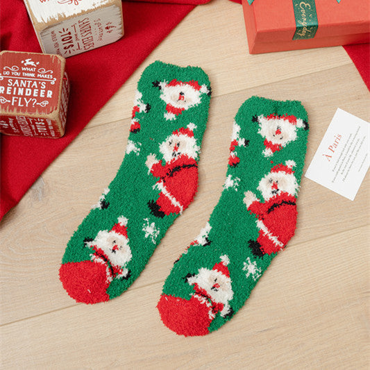 Coral fleece Christmas socks autumn and winter thick tube socks New Year gift socks cartoon Christmas socks cross-border wholesale