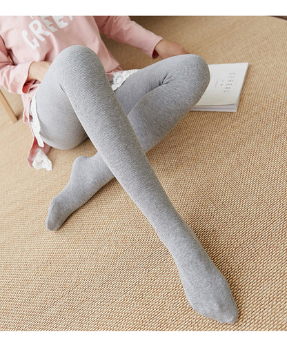 Autumn and Winter Fleece-Lined Thickened Vertical Striped Gray Leggings Ribbed Cotton Outerwear Footed Thermal Pants Women's Tights