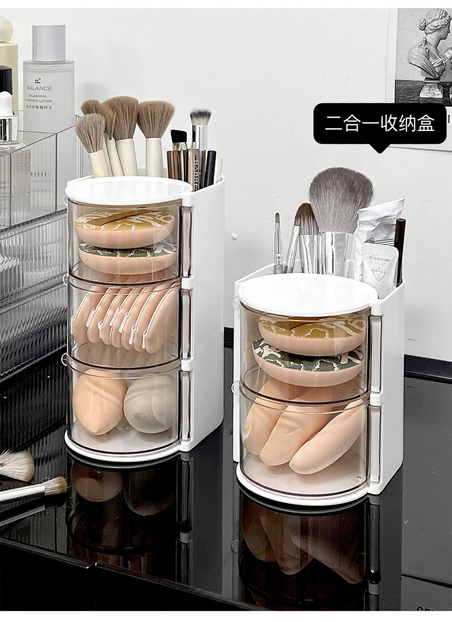 Puff Storage Box Rotating Dustproof Dressing Table Desktop Beauty Makeup Egg Air Cushion Lipstick Makeup Brush Storage Cylinder Storage Rack
